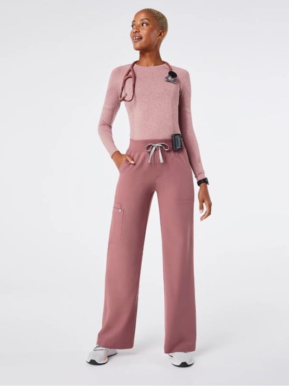 Figs Isabel High Waisted Wide Leg Scrub Pants Mauve Women's Medium